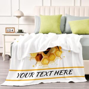 CUSPILO Bee Blanket with Name, Personalized Throw Blanket for Kids Boys, Fuzzy Soft Blanket Microfiber, 40"" x 50""