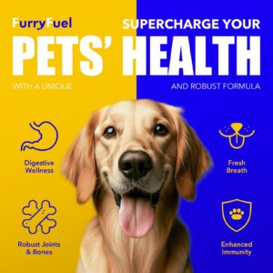 FurryFuel Health Supplements Powder for Dogs - 5-in-1 Formula - for Digestive Gut Health Care, Joint Support, Breath, and Enhanced Immunity Made from Probiotics and Prebiotics | Pet Vitamins 30 Count