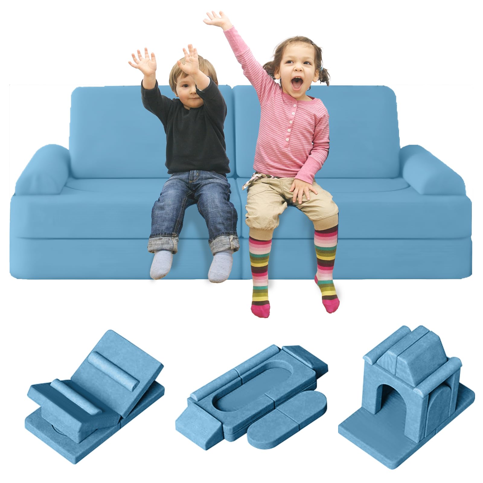 hoopyosms 10 pcs Modular Kids Play Couch, Toddlers Play Couch for Fun Play Time, Convertible Kids Foam Sofa for Playroom Bedroom, Indoor Use