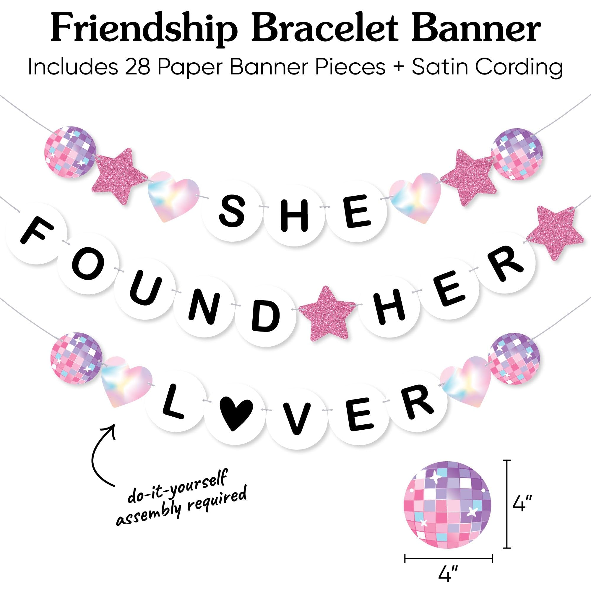 Big Dot of Happiness She Found Her Lover Banner, Eras Bachelorette Party Decorations, Large Bridal Shower Friendship Bracelet Banners, 28 Pieces