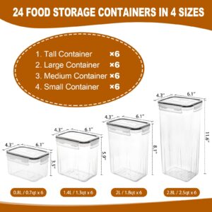 HKJ Chef 24 PCS Airtight Food Storage Containers with Lids, Plastic Kitchen and Pantry Organization Storage Containers for Flour, Sugar, Cereal and Dry Food Storage, BPA Free, 40 Labels & Marker