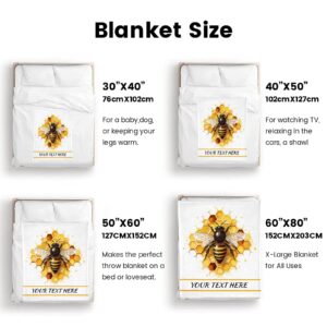 CUSPILO Bee Blanket with Name, Personalized Throw Blanket for Kids Boys, Fuzzy Soft Blanket Microfiber, 40"" x 50""