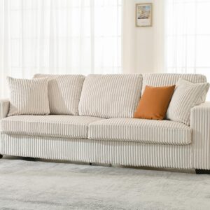 97 in Sofa Couch, Big Comfy Couch for Living Room, Cloud Couch with Oversized Armchair, Small Sofa with 24 in Deep Seat, Velvet Couch for Home and Apartment, Modern Couch, 3 Seater Couch, Beige