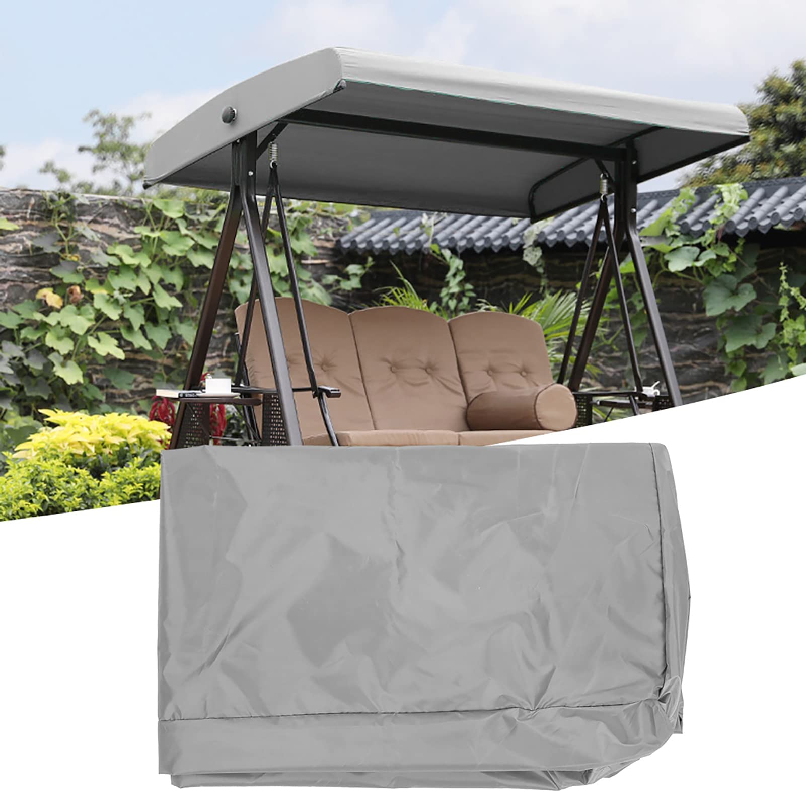 belupai Patio Swing Chair Canopy Replacement, 75 x 47 in Replacement Waterproof Swing Top Cover Silver Coated Oxford Swing Chair Top Cover for Garden Patio Yard Park Porch Seat Furniture(Gray)