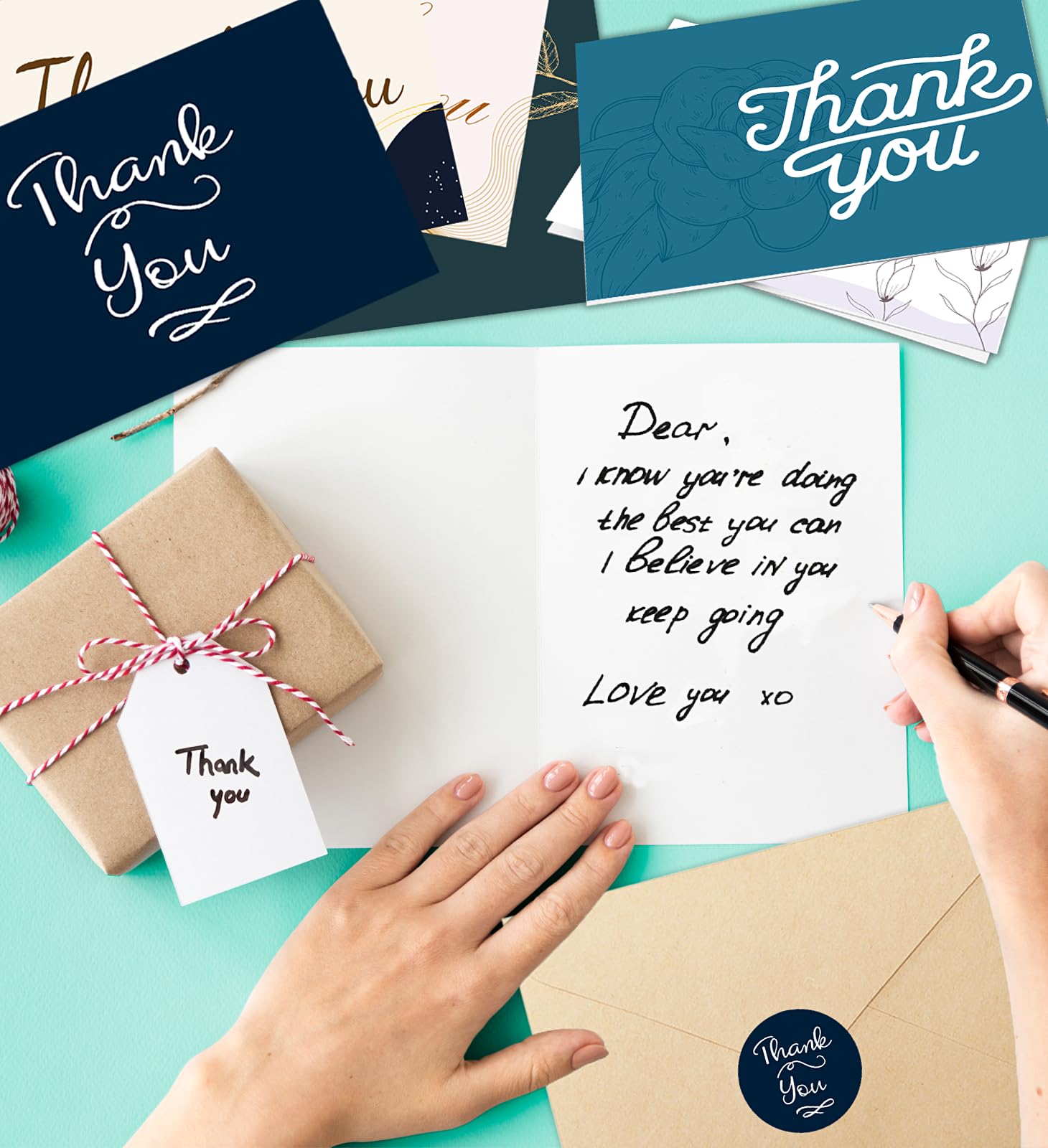 HSHFAMIIY 24 PCS Thank You Cards With Envelopes, 6x4 Inch Thank You Cards with Seal Stickers,Minimalistic Design, Suitable for Business, Baby Shower, Wedding, Small Business, Bridal Shower, etc