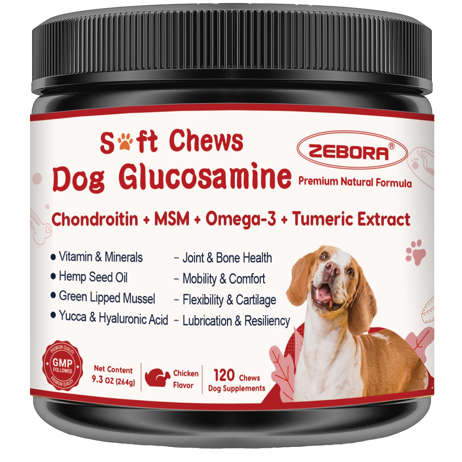 Glucosamine for Dogs, Joint Supplement for Dogs with Chondroitin, MSM, Omega-3, Turmeric and Vitamins for Pain Relief, Dog Joint Supplement with Calcium and Phosphorus for Bone Health, 120 Soft Chews