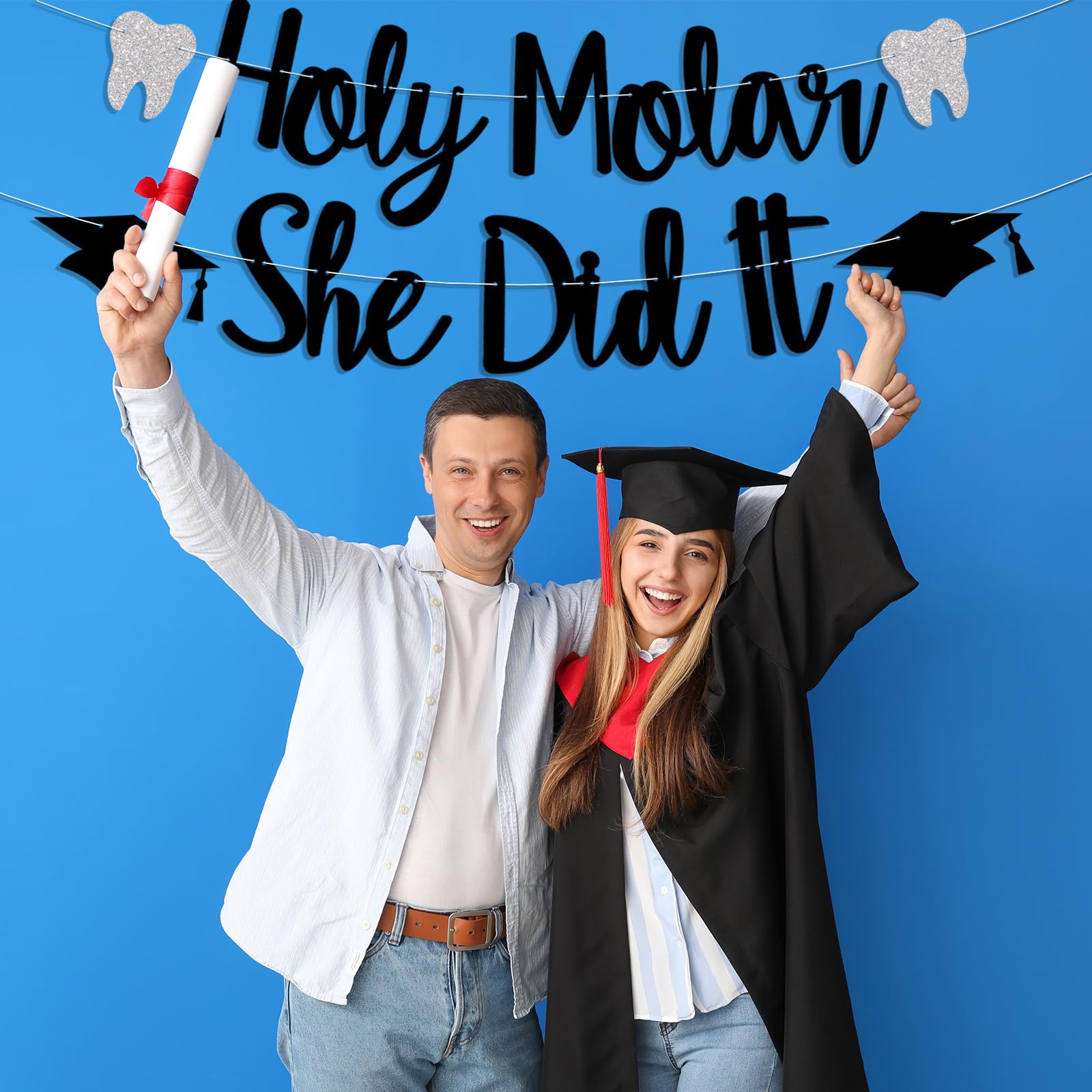 Holy Molar She Did It Banner, Hygienist Grad Decor, Hygiene Queen, Congrats RDH Banner, Dentist Graduation Party Decorations, New Dental Graduation Party Decorations Black Glitter