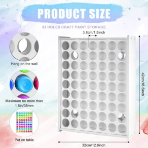 PEUTIER Paint Organizer, 63 Holes Acrylic Paint Storage Organizer Craft Paint Bottle Storage Crafts Paint Holder Vertical Paint Rack Stand for Apple Barrel 2oz Craft Paints, Wall Mounted