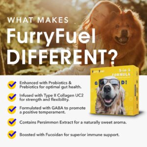 FurryFuel Health Supplements Powder for Dogs - 5-in-1 Formula - for Digestive Gut Health Care, Joint Support, Breath, and Enhanced Immunity Made from Probiotics and Prebiotics | Pet Vitamins 30 Count