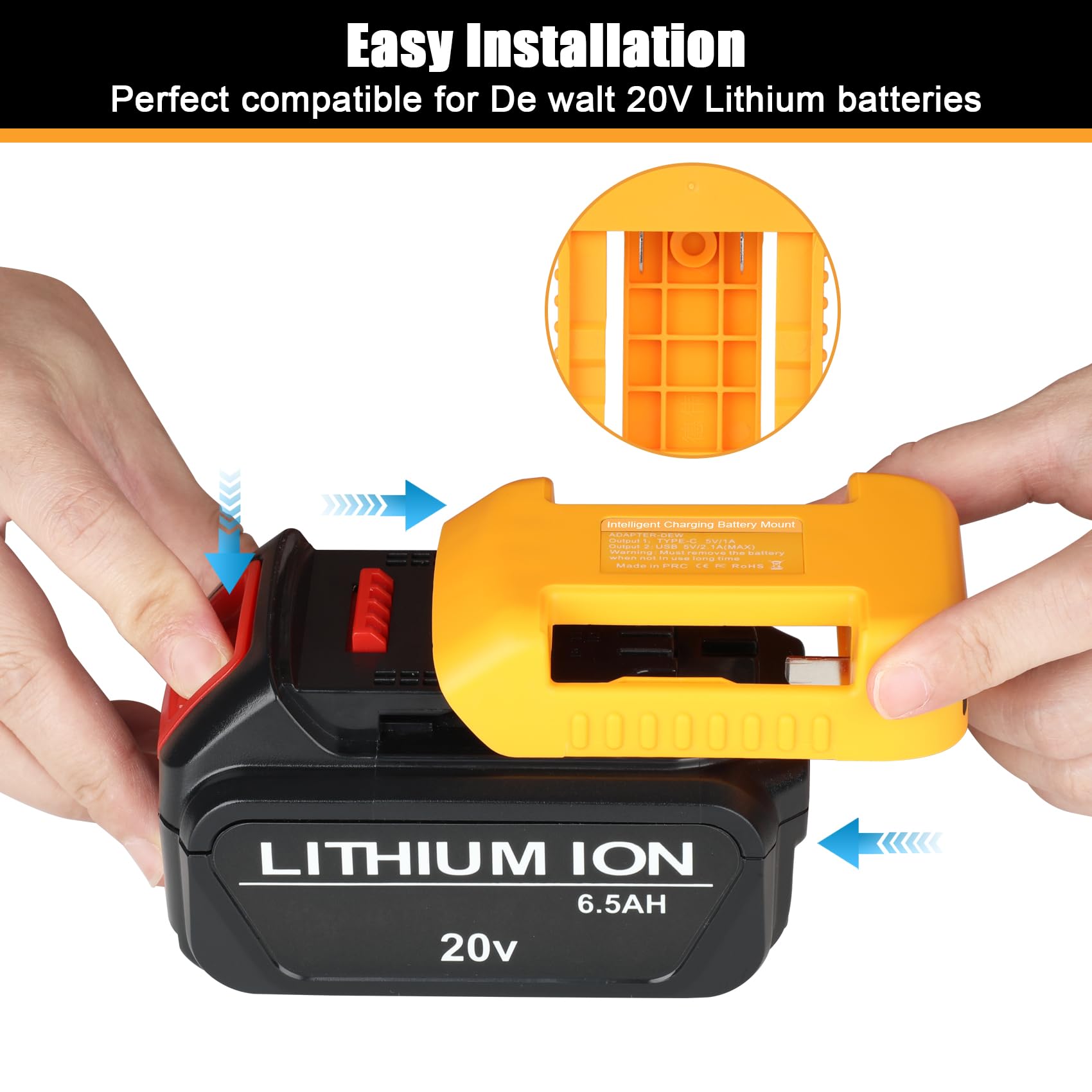 JYJZPB 2 Pack USB Charger Adapter, for De Walt 20V 60V Li-ion Battery USB Holder, with Dual USB Socket Output Charging Port & Type-C Interface Fast Charging (Adapter Only)