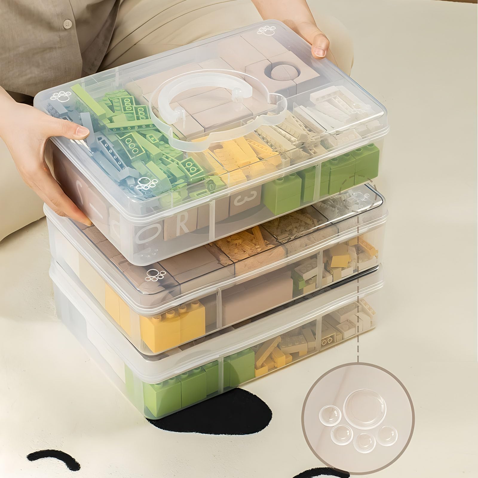 Clear Craft Organizer Storage Bins with Removable Tray, 2 Layer Stackable Plastic Storage Container Box Case for Beading, Jewelry Making, Art Craft Supplies, Sewing kits, Stationery, Pens, Markers