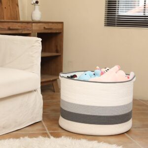 24" x 24" x 17" Max Size Large Cotton Rope Basket, Extra Large Storage Basket, Woven Laundry Hamper, Cloth Storage Bin, for Blankets Clothes Towels Pillows in Living Room, Double Graded Grey