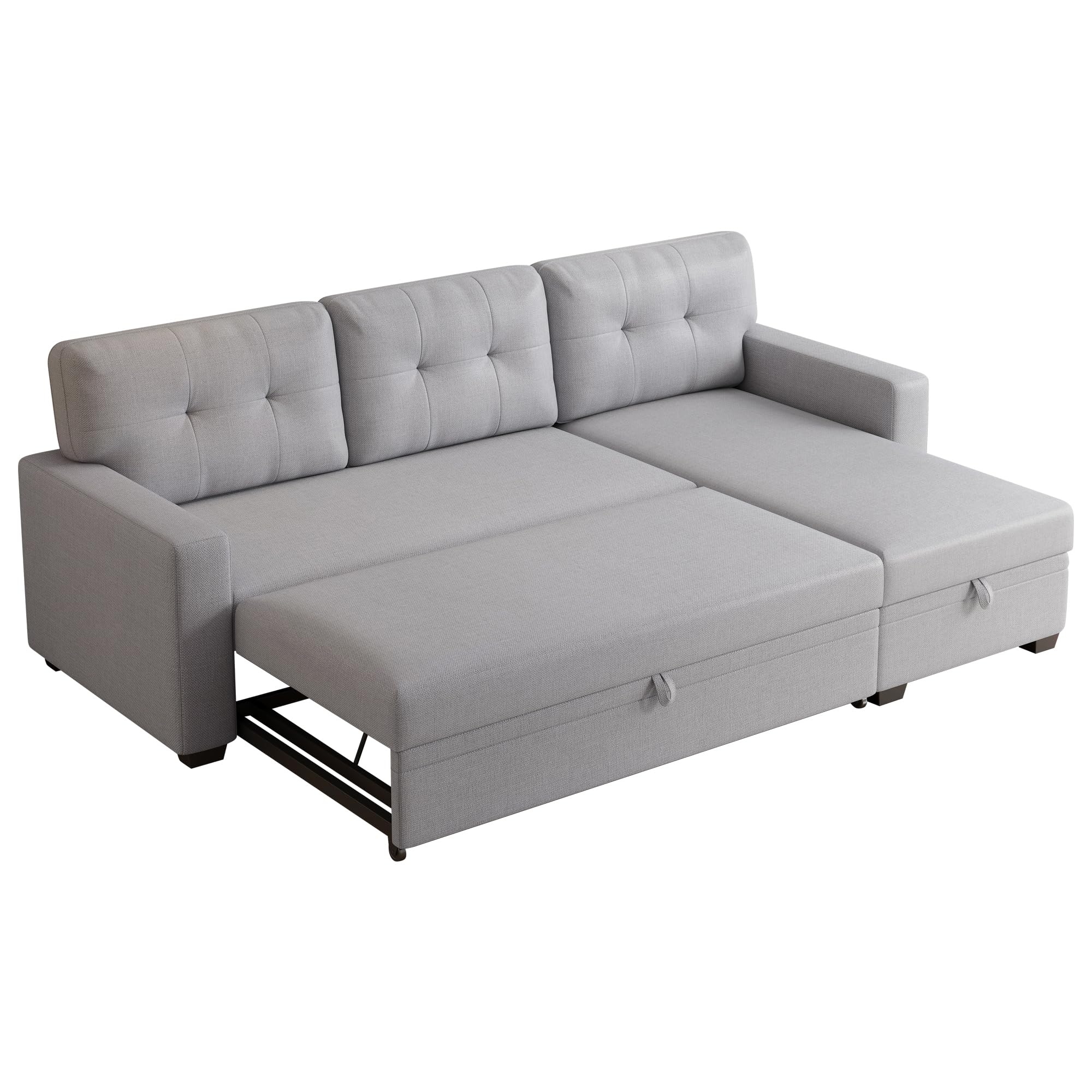 KTATK 82" L-Shape Convertible Sectional Sleeper Sofa with Storage Chaise and Pull-Out Bed,Modular Small Corner Couch Cama Lounge W/Removable Back Cushions & Armrest,for Home Furniture,Light Gray