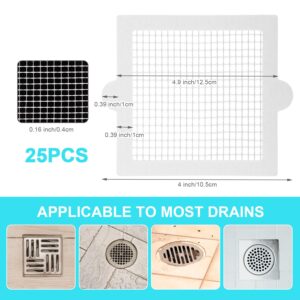 25pcs Shower Drain Hair Catchers, Drain Protector Mesh Strainer Sticker Flat Shower Drain Cover Hair Drainer Hair Filter Hair Trap Catcher Stopper for Shower Drain Bathroom Bathtub Kitchen