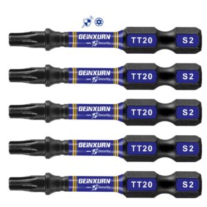 geinxurn 5 pieces t20 hollow 2 in. impact tough magnetic insert bit set, #20 security torx head power bits, s2 alloy steel star t20 screwdriver bits set