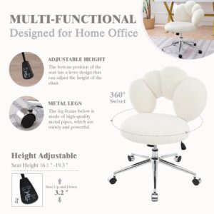 Home Office Chair, Criss Cross Chair with Wheels, Cross Legged Office Chair Armless Desk Chair with Height Adjustable, 360 Swivel Fabric Vanity Chair for Home, Office, Small Space, Bed Room, White