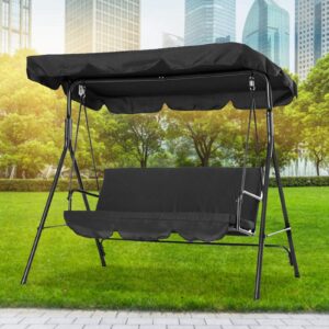 Mokylor Patio Swing Chair Canopy Replacement, 55 x 47 in Garden Waterproof Swing Sunshade Cover Canopy Shade Cloth with Silver Coated Swing Chair Top Cover for Garden Patio Porch Seat (Black)