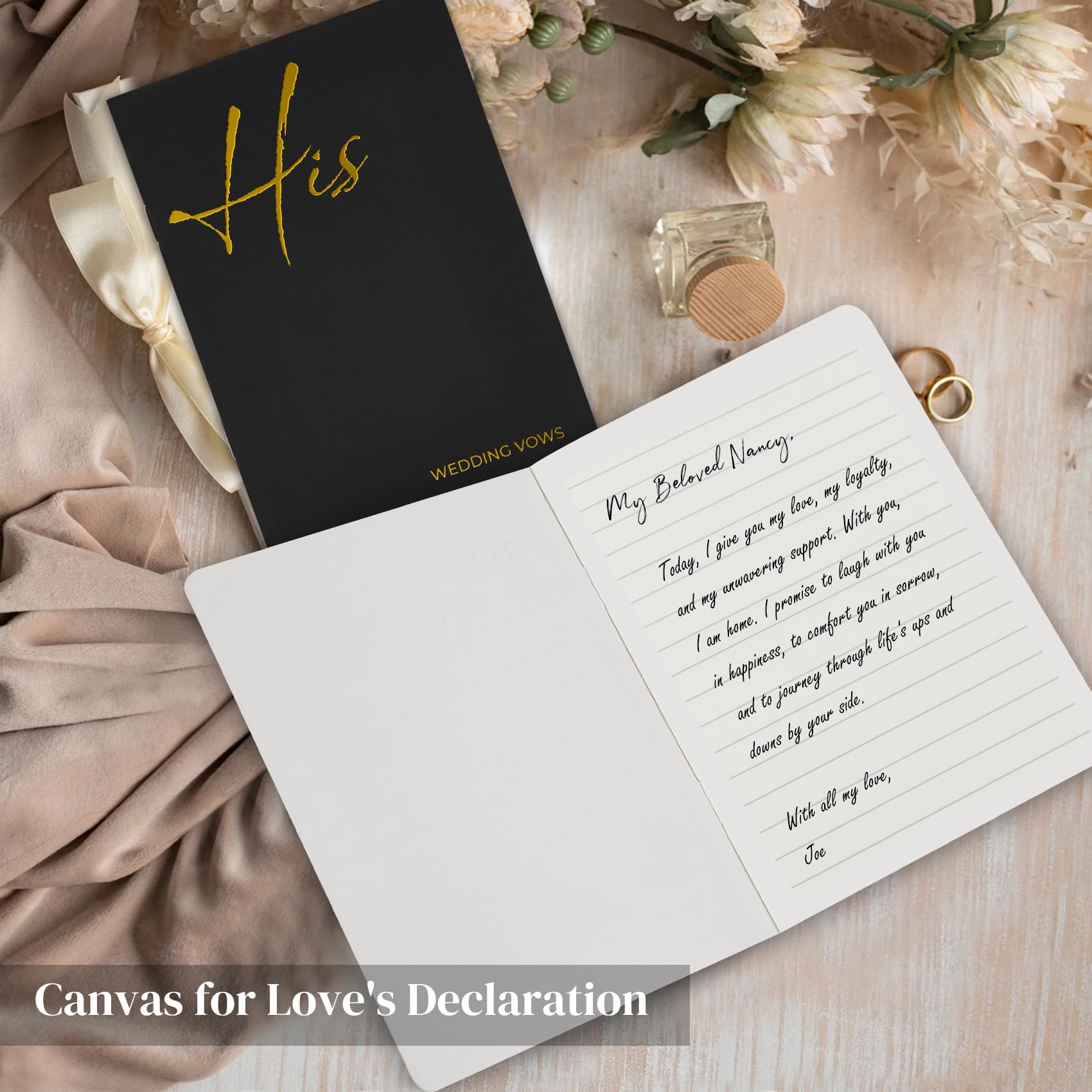 CICPAP Vow Books His and Hers, Wedding Vow Books with Gold Foil Lettering for Your Wedding, Perfect Wedding Present for Keepsake-Black&White