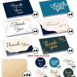 HSHFAMIIY 24 PCS Thank You Cards With Envelopes, 6x4 Inch Thank You Cards with Seal Stickers,Minimalistic Design, Suitable for Business, Baby Shower, Wedding, Small Business, Bridal Shower, etc