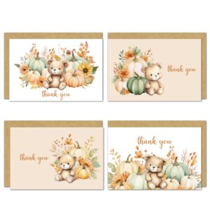 gooji 4x6 pumpkin teddy bear thank you cards with envelopes fall baby shower thank you cards girl (bulk 20-pack) birthday, thanksgiving, woodland,floral, boho, rustic, we can bearly wait