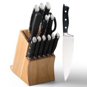 alata 15-piece knife set with block, razor-sharp,kitchen knife set, forged triple rivet stainless steel knife block set