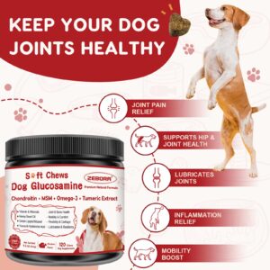 Glucosamine for Dogs, Joint Supplement for Dogs with Chondroitin, MSM, Omega-3, Turmeric and Vitamins for Pain Relief, Dog Joint Supplement with Calcium and Phosphorus for Bone Health, 120 Soft Chews