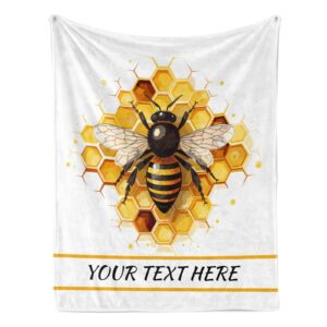 cuspilo bee blanket with name, personalized throw blanket for kids boys, fuzzy soft blanket microfiber, 40"" x 50""