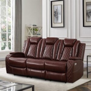 GEBADOL Power Reclining Sofa Set, Living Room Furniture Set with USB Ports, Leather Recliner Couches Set for Living Room/Apartment/Office/Home Theather (Burgundy, Sofa)