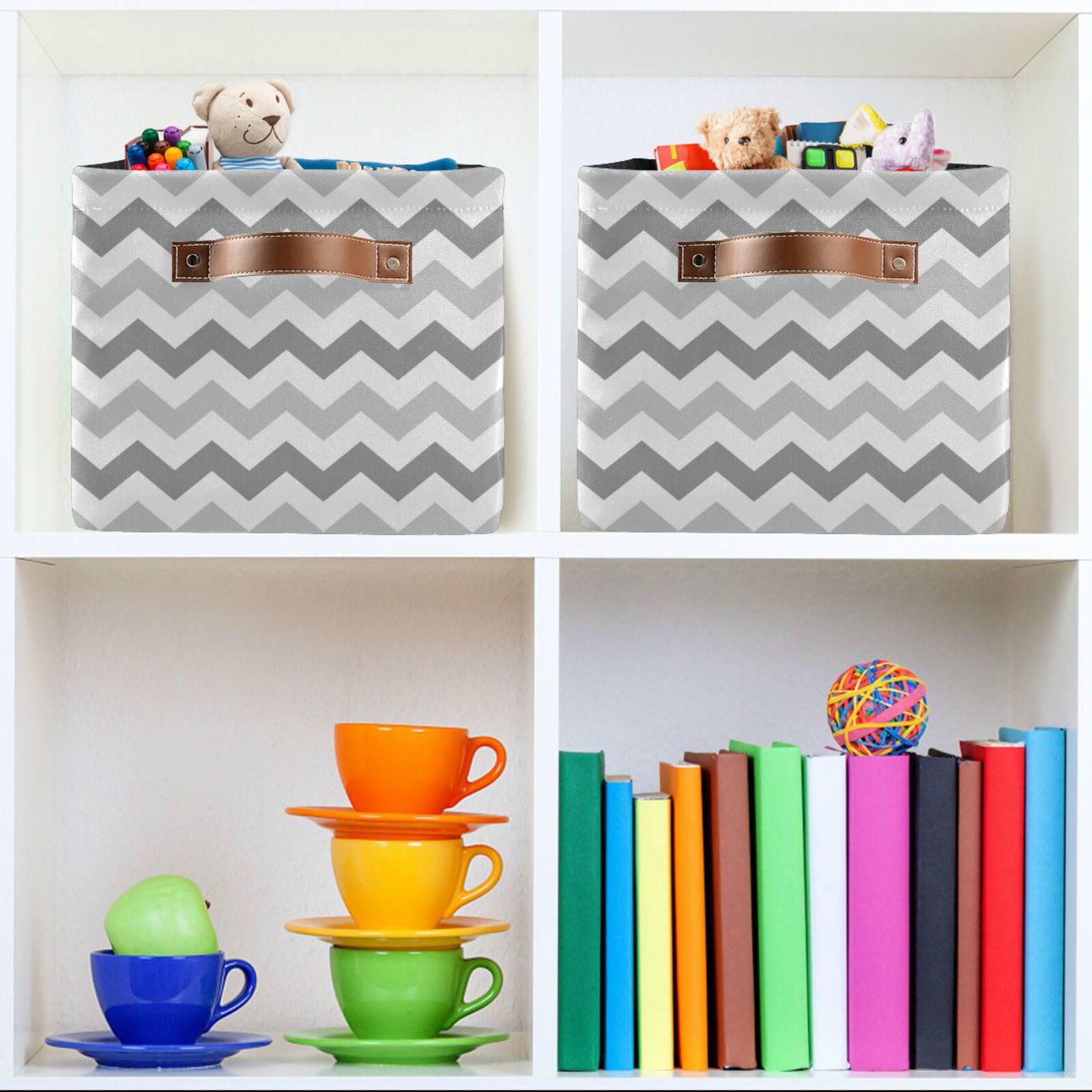 YETTASBIN Chevron Geometric Storage Basket 2pc, Large Collapsible Toys Clothes Organizer, Long-Lasting Canvas Storage Bin with Handle for Shelves Closet Laundry Home Office Decor