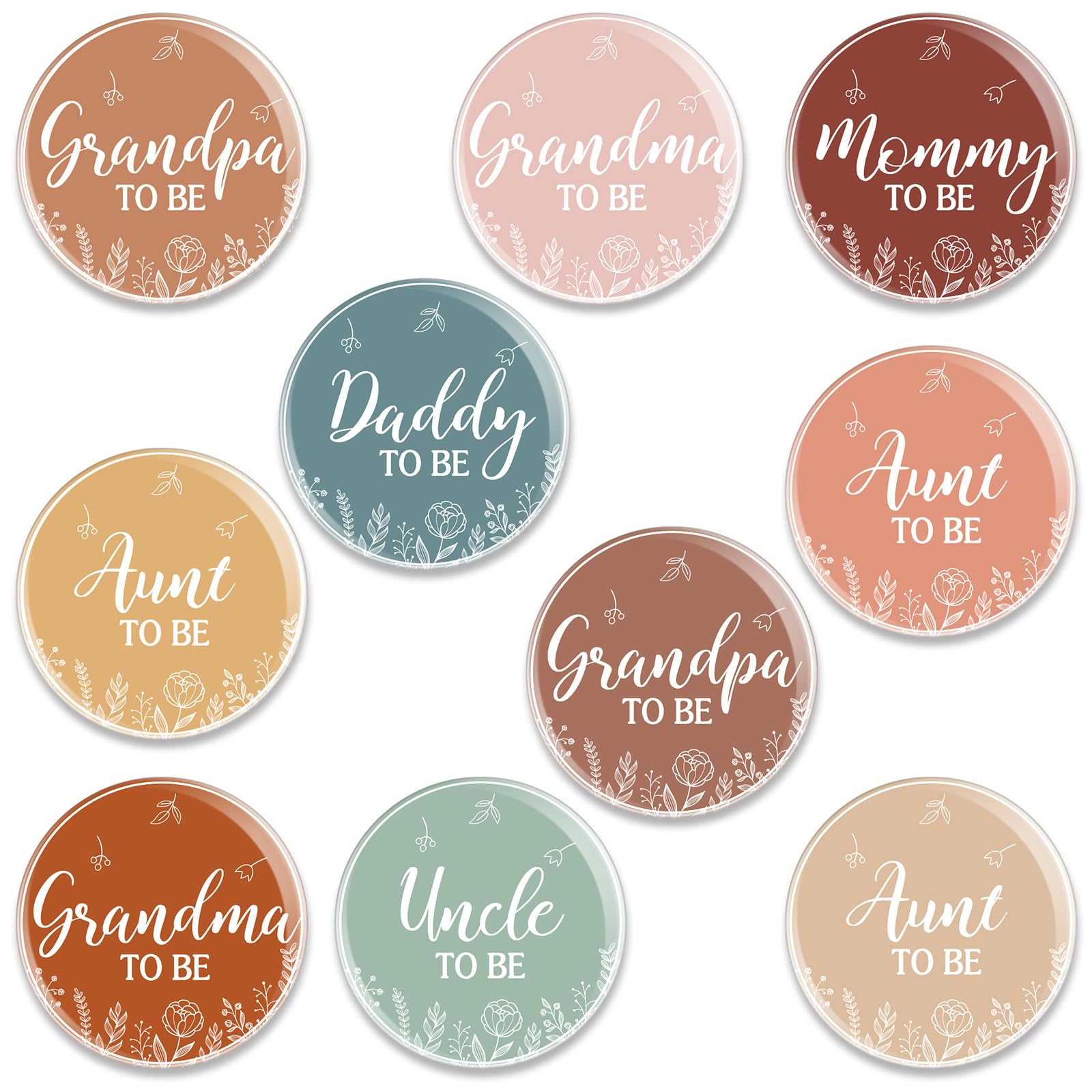 Loetere 10 Pcs Baby Shower Pin Back Buttons Mommy Daddy Aunt Uncle Grandma Grandpa to Be Baby Shower Party Favors Badge Gift, 2.2 Inch (Boho Rainbow)