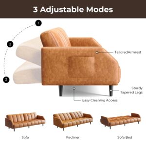 Fadware 78'' Futon Sofa Bed Couch, 2 Seater Faux Leather Futon Sleeper Couches with Adjustable Sofa Backrest, Convertible Loveseat Sofa Bed for Living Room, Bedroom, Office, Loft, Brown