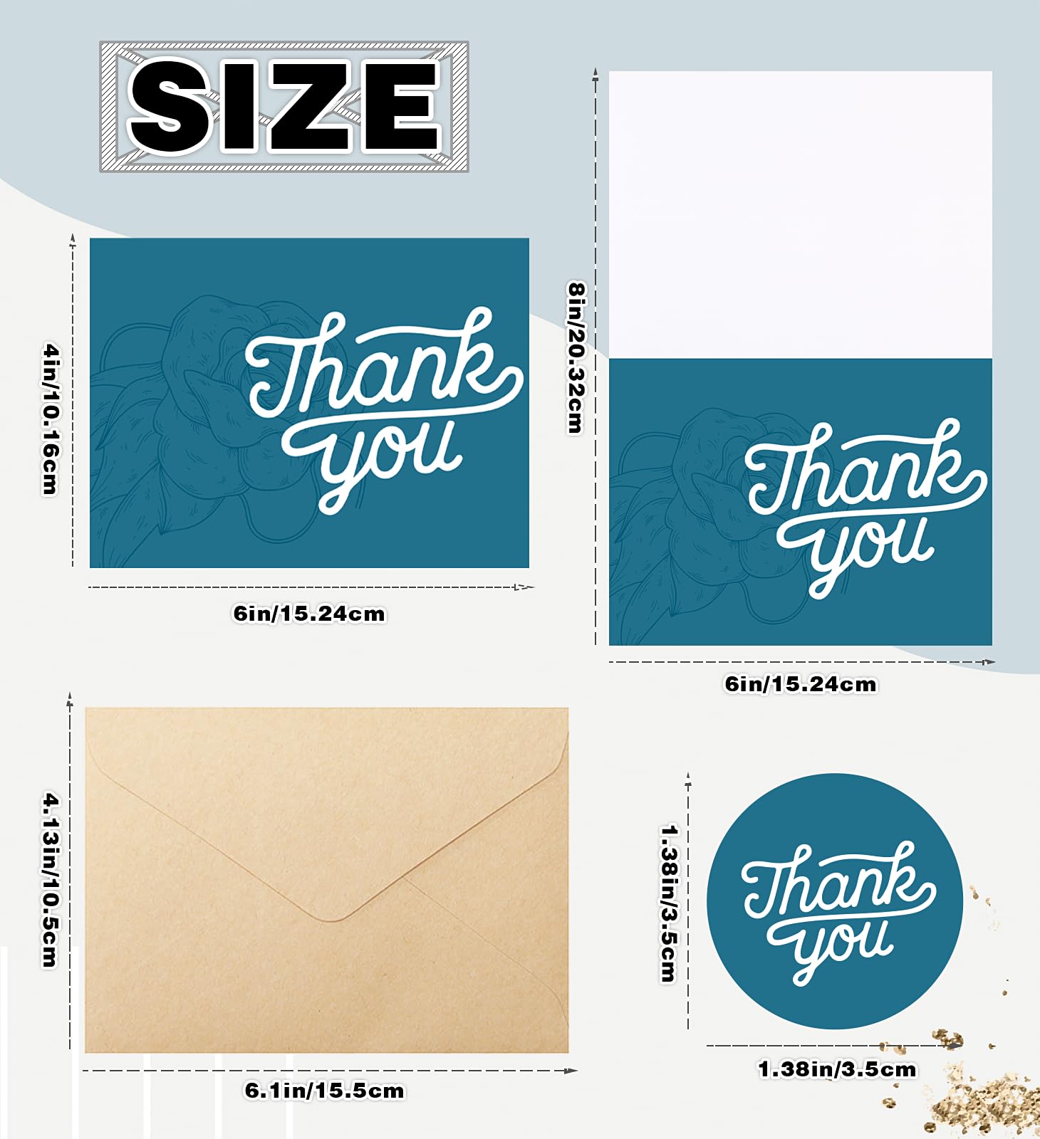 HSHFAMIIY 24 PCS Thank You Cards With Envelopes, 6x4 Inch Thank You Cards with Seal Stickers,Minimalistic Design, Suitable for Business, Baby Shower, Wedding, Small Business, Bridal Shower, etc