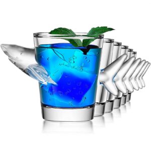 tirplorare shot glasses - unique and durable shark-shaped glassware set of 6 for bartending and party supplies