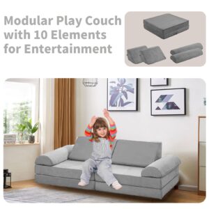 hoopyosms 10 pcs Modular Kids Play Couch, Toddlers Play Couch for Fun Play Time, Convertible Kids Foam Sofa for Playroom Bedroom, Indoor Use