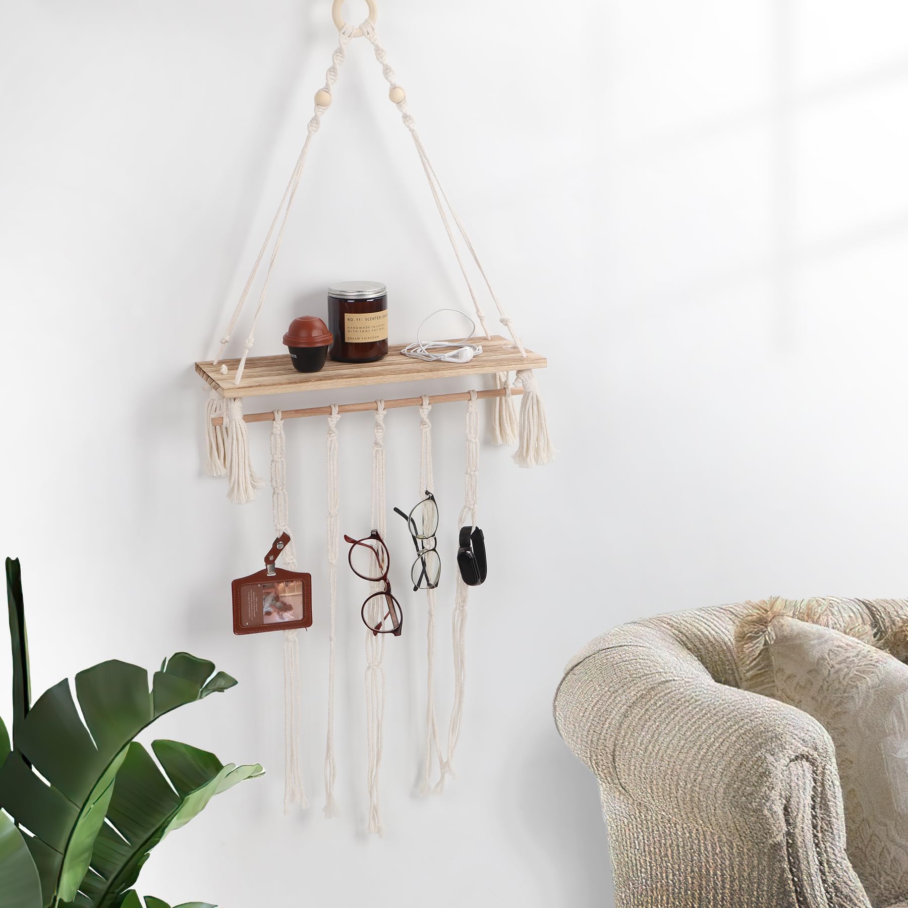 BAMFOX Hanging Wall Shelves,Swing Rope Floating Shelf,Bohemian Chic Macrame Window Storage Shelves for Living Room/Bedroom/Bathroom Decor