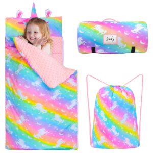 nap mat - unicorn sleeping bag toddler nap mat girls slumber bag with reusable pillow for kids slumber bag for elementary preschool kindergarten daycare