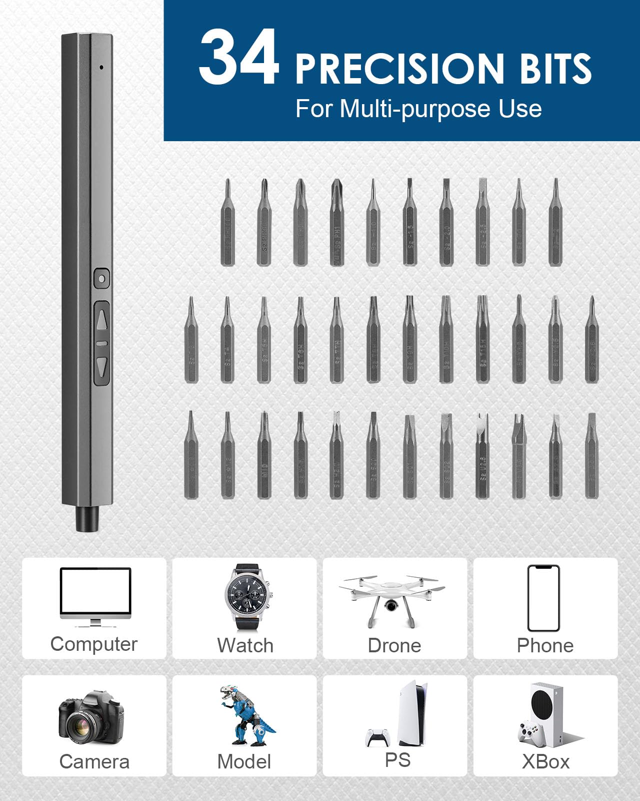 Vastar Mini Electric Screwdriver, 42 in 1 Cordless Precision Screwdriver Set with 34 Magnetic Precision Bits, Rechargeable Portable Repair Tool Kit with LED Lights for Phones Laptops Glasses Camera