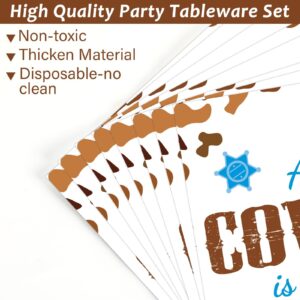 gisgfim 96Pcs Cowboy Baby Shower Plates and Napkins Party Supplies Western Cowboy Party Birthday Tableware Set A Little Cowboy is on the Way Party Decorations for Boy Baby Shower Serves 24