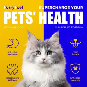 FurryFuel 5-in-1 Cat Probiotic Powder Supplement, Vet-Formulated Probiotics + Prebiotics, 5 Billion CFUs for Digestive Support & Health | Cat Vitamins, Nutritions 30 Sticks (Chicken, No Corn or Wheat)