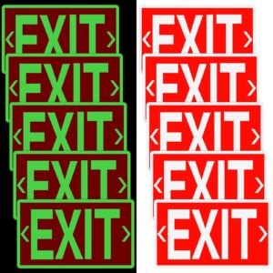 gilprop 10 pcs exit signs glow in the dark exit signs for business 12 x 7 inch exit photoluminescent signs stickers with arrows for indoor outdoor for business, office, warehouse