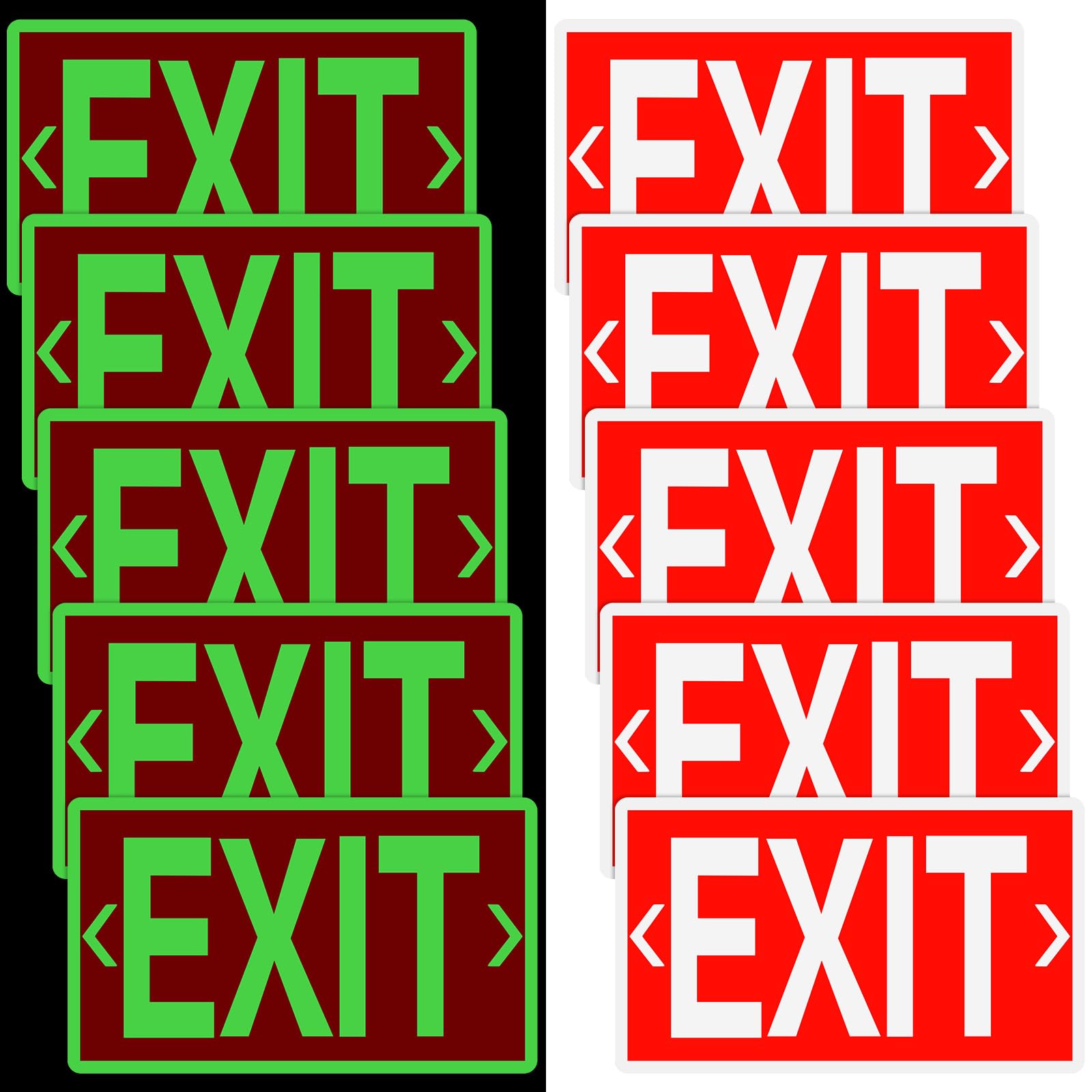 Gilprop 10 Pcs Exit Signs Glow in the Dark Exit Signs for Business 12 x 7 Inch Exit Photoluminescent Signs Stickers with Arrows for Indoor Outdoor for Business, Office, Warehouse