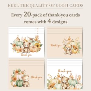 Gooji 4x6 Pumpkin Teddy Bear Thank You Cards with Envelopes Fall Baby Shower Thank You Cards Girl (Bulk 20-Pack) Birthday, Thanksgiving, Woodland,Floral, Boho, Rustic, We Can Bearly Wait