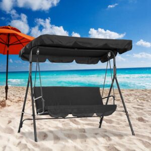 Mokylor Patio Swing Chair Canopy Replacement, 55 x 47 in Garden Waterproof Swing Sunshade Cover Canopy Shade Cloth with Silver Coated Swing Chair Top Cover for Garden Patio Porch Seat (Black)