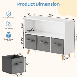 AWQM Kids Bookshelf with 3 Drawers, Toy Storage Organizer, Multi-Functional Cabinet Organizer for Playroom, Nursery and Bedroom, Gray