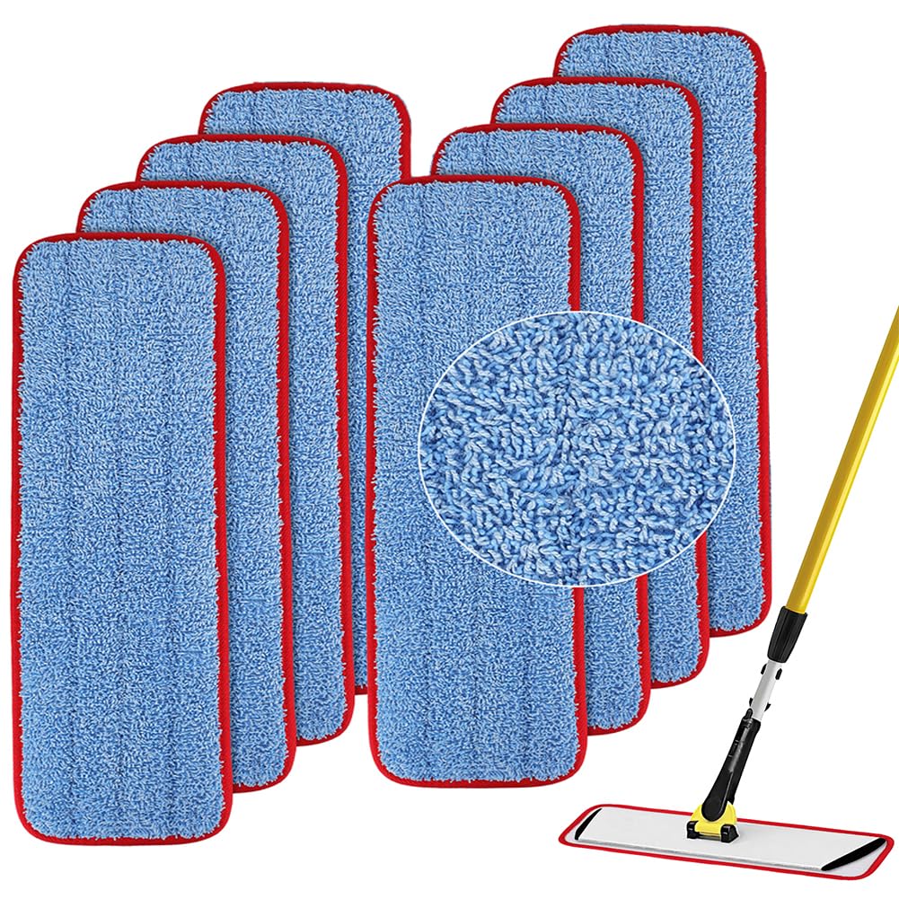 Microfiber Mop Pads for Rubbermaid Commercial 18 Inch Mop and 17 Inch Mop - 8 Pack Reusable Wet & Dry Cleaning Mop Head Replacement Refills Fit for Any Microfiber Flat Mop System 18" and 17"