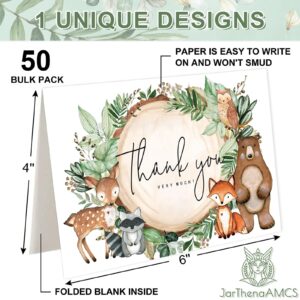 JarThenaAMCS 50 Packs Woodland Thank You Cards Woodland Animal Watercolor Greeting Cards Boxed with Envelopes and Stickers Forest Creature Blank Note Cards for Baby Shower Birthday Party