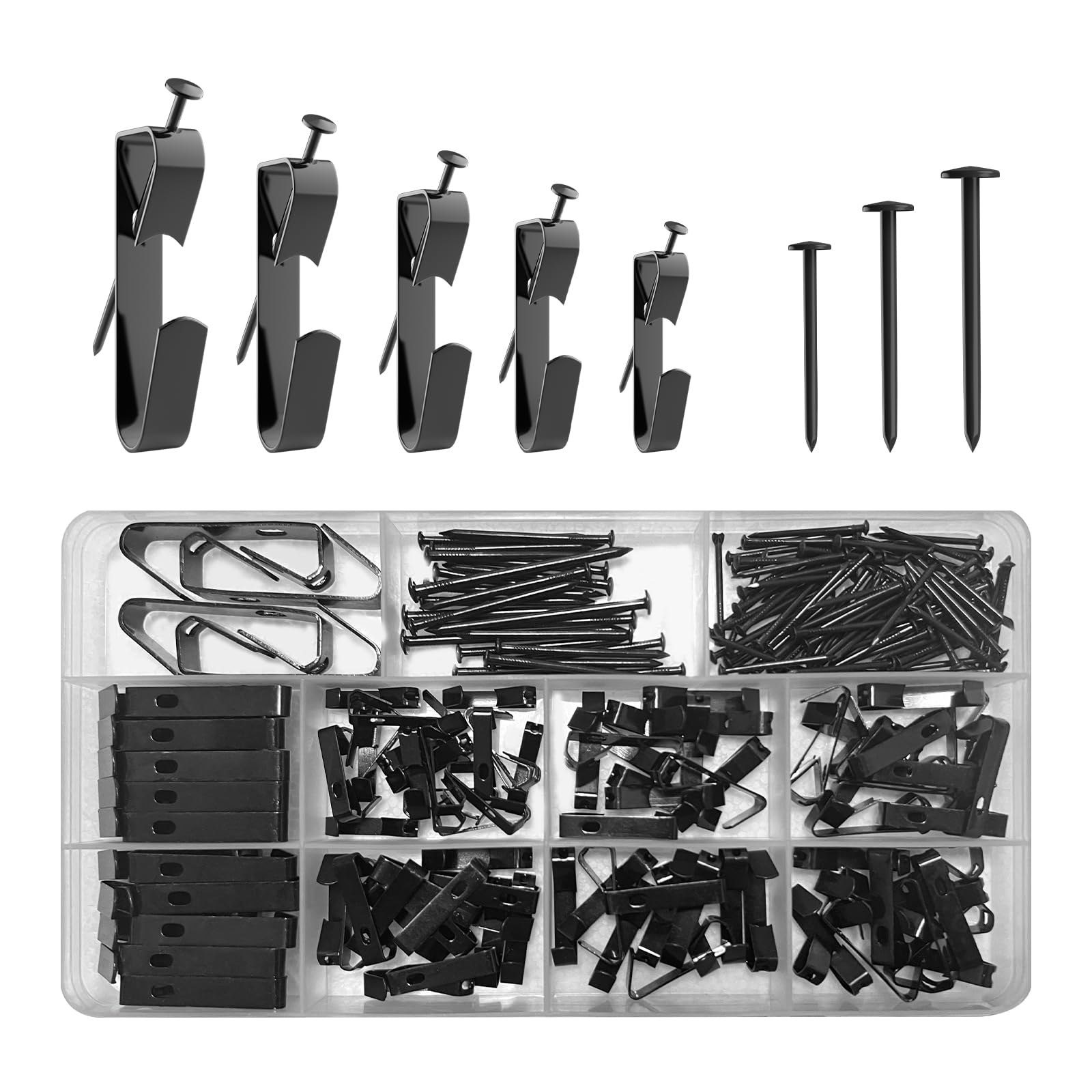 220 Pcs Picture Hangers, 5 Sizes Picture Hanging Kit,10lb, 20lb, 30lb, 50lb,100lb Picture Hanging Hooks, Picture Frame Hangers, Picture Hooks, Frame Hanger Kit for Picture, Canvas, Mirror (Black)