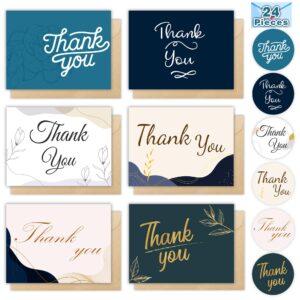 hshfamiiy 24 pcs thank you cards with envelopes, 6x4 inch thank you cards with seal stickers,minimalistic design, suitable for business, baby shower, wedding, small business, bridal shower, etc