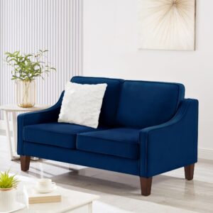 GOAWGO Modern Velvet Loveseat Sofa Couch Upholstered Love Seat Couches with Wooden Legs Comfy 2 Seat Small Couch for Living Room Bedroom Small Spaces, Navy