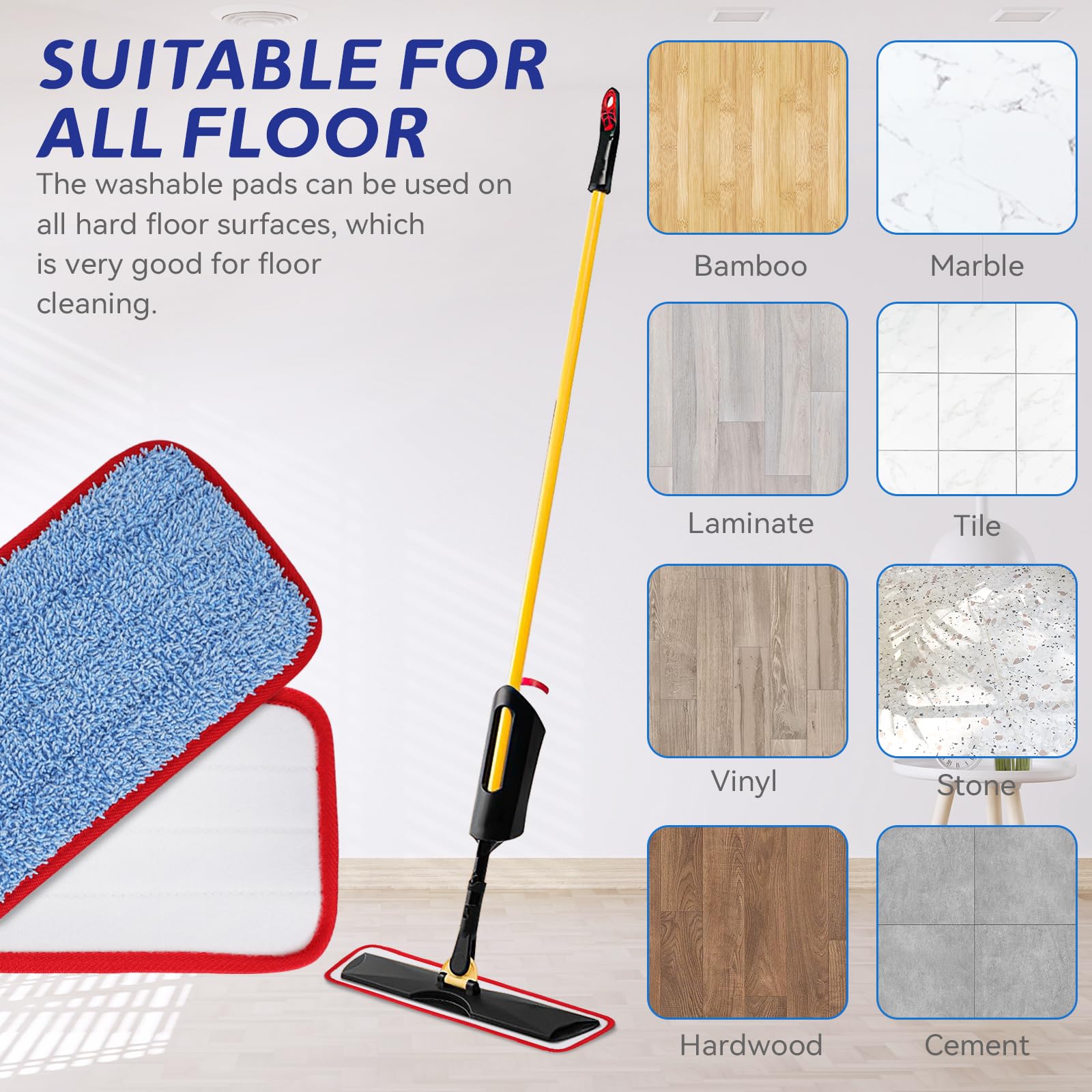 Microfiber Mop Pads for Rubbermaid Commercial 18 Inch Mop and 17 Inch Mop - 8 Pack Reusable Wet & Dry Cleaning Mop Head Replacement Refills Fit for Any Microfiber Flat Mop System 18" and 17"